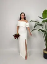 1035 GÖGÜS SATEN ELBİSE - BEYAZ