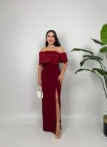 1035 GÖGÜS SATEN ELBİSE - BORDO