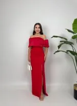 1035 GÖGÜS SATEN ELBİSE - KIRMIZI