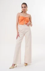 Kadın Wideleg Açık Jeans Pantalon Turuncu