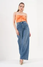 Kadın Wideleg Açık Jeans Pantalon Turuncu Antrasit