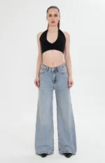 Kadın Wideleg Açık Jeans Pantalon Siyah
