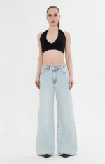 Kadın Wideleg Açık Jeans Pantalon Siyah Görseli