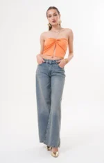 Kadın Wideleg Açık Jeans Pantalon Turuncu Antrasit Alt