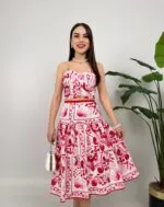 2107 DESENLİ KREP BÜSTİYERLİ İKİLİ TAKIM - KIRMIZI