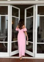 2125 ÖNLER İNCİ DETAY TASARIM ELBİSE - PEMBE