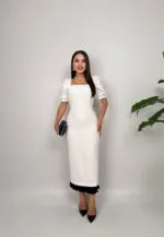 3005 İNCİ DETAYLI ELBİSE - BEYAZ