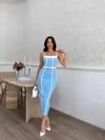3018 BİYE DETAYLI ELBİSE - BEBE MAVİ