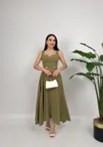 3023 KEMERİ DÜĞMELİ ELBİSE - HAKİ