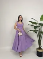 3023 KEMERİ DÜĞMELİ ELBİSE - LİLA