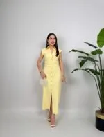 3026 ÖNDEN DÜĞMELİ ELBİSE - SARI