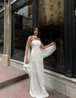 3060 SATEN KURDELELİ ELBİSE - BEYAZ