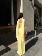 3060 SATEN KURDELELİ ELBİSE - SARI