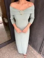 3061 AKSESURALI KAYIK YAKA ELBİSE - MİNT