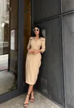 3066 YALASI TAŞLI ELBİSE - BORDO