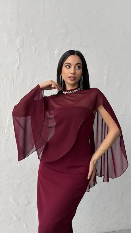 3071 TÜL ELBİSE - BORDO