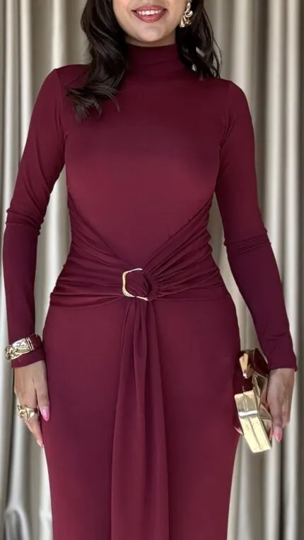 3072 ELBİSE - BORDO