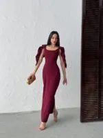 3077 ELBİSE - BORDO