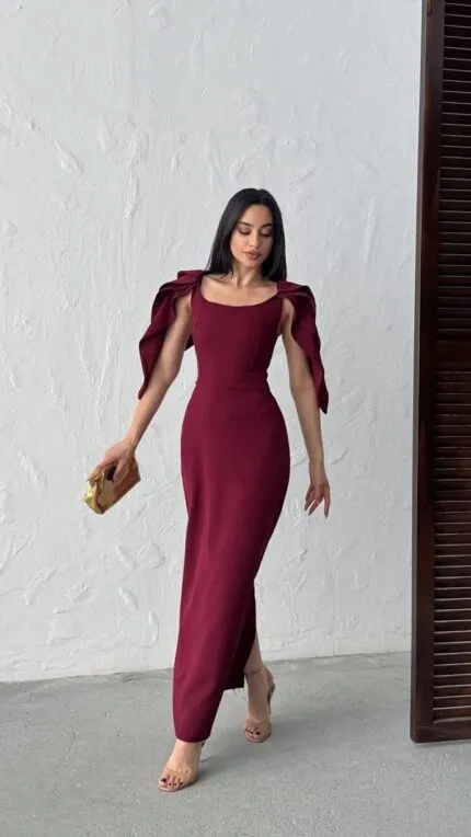 3077 ELBİSE - BORDO