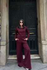 3086 PANTALONLU TAKIM - BORDO