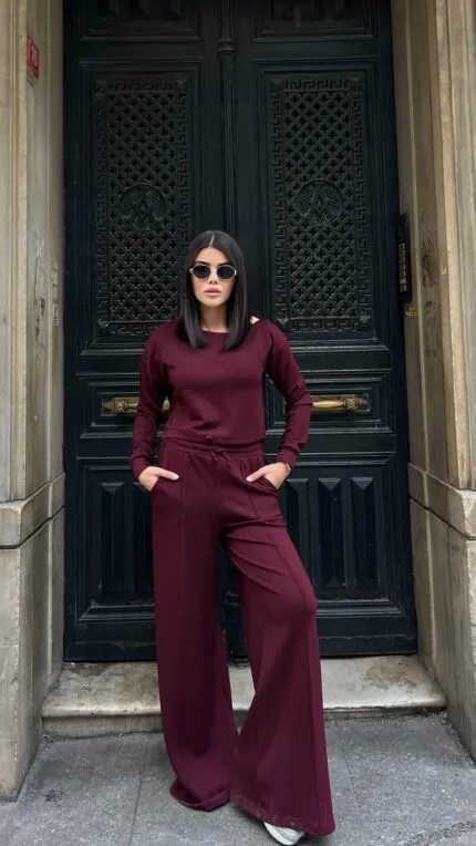 3086 PANTALONLU TAKIM - BORDO
