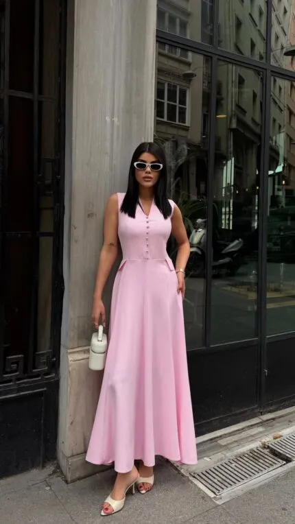 3088 ELBİSE - PEMBE
