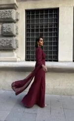 3095 KOLLARI ŞİFON ELBİSE - BORDO