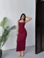 3112 TAŞLI ELBİSE - BORDO