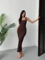 3112 TAŞLI ELBİSE - KAHVE