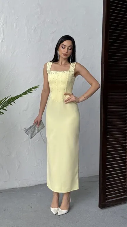 3112 TAŞLI ELBİSE - SARI