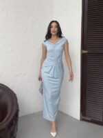 3119 ÖN BÜZGÜLÜ ELBİSE - MAVİ