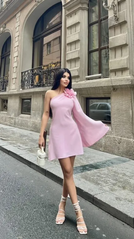 3127 ÇİÇEKLİ ELBİSE - PEMBE