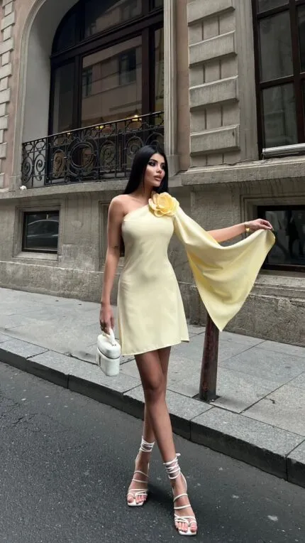 3127 ÇİÇEKLİ ELBİSE - SARI