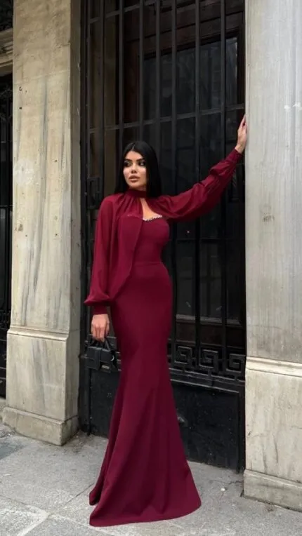 3122 TÜLLÜ ELBİSE - BORDO