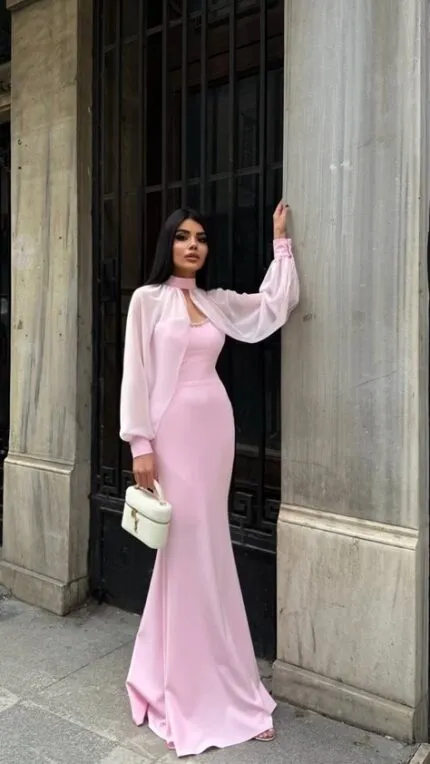 3122 TÜLLÜ ELBİSE - PEMBE