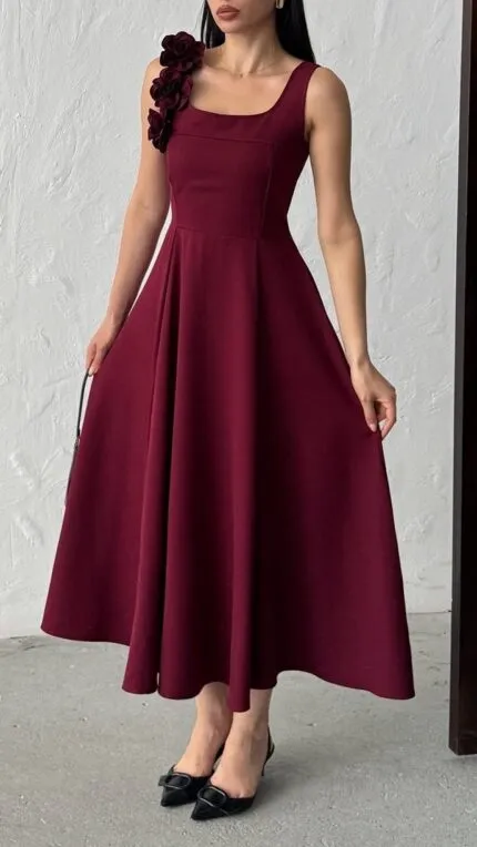 3124 GÜLLÜ  ELBİSE - BORDO