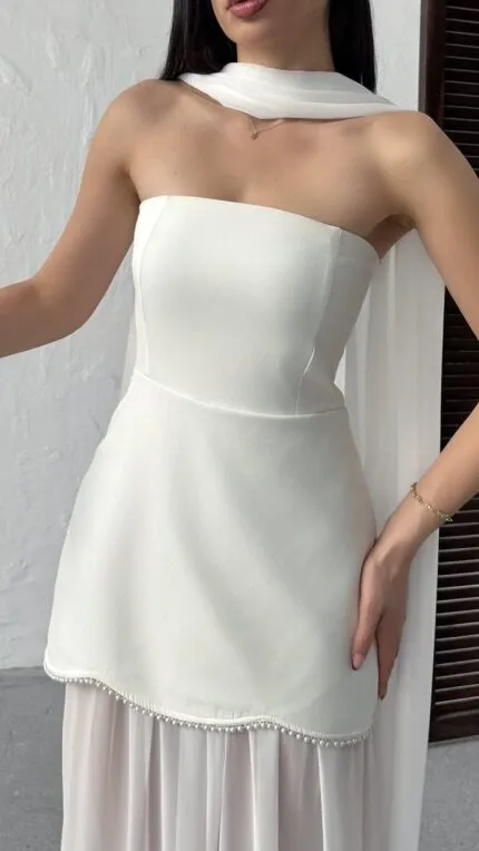 3125 ŞİFON ELBİSE - BEYAZ