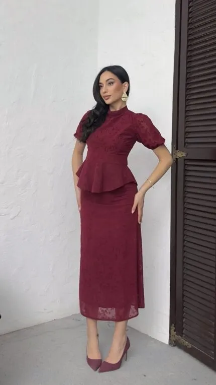 ŞİFONLU ELBİSE - BORDO