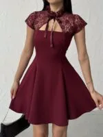 3133 MİNİ DANTELİ ELBİSE - BORDO