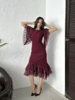 DANTELİ ELBİSE - BORDO