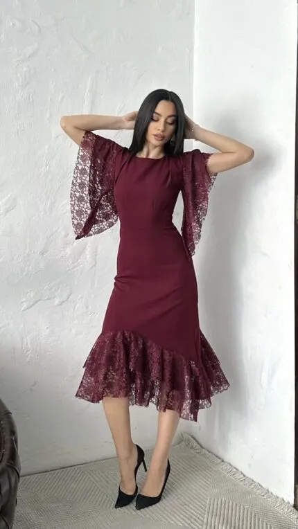 DANTELİ ELBİSE - BORDO