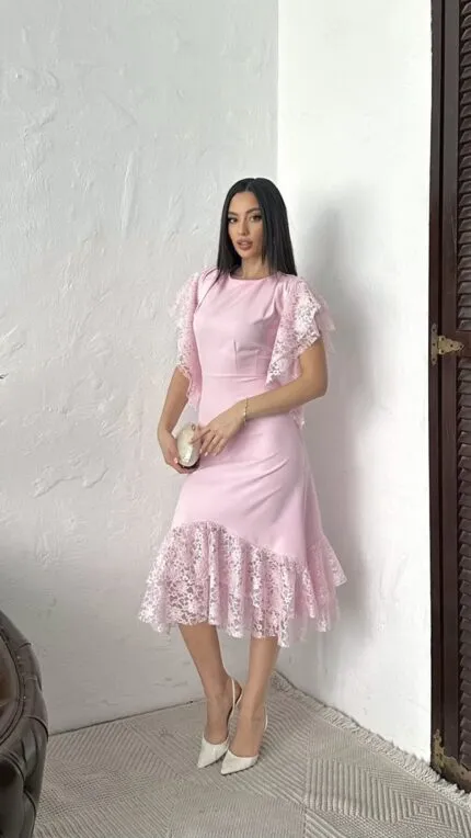 DANTELİ ELBİSE - PEMBE