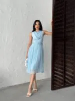 3139 PİLELİ ELBİSE - MAVİ