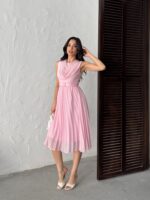 3139 PİLELİ ELBİSE - PEMBE