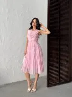 3139 PİLELİ ELBİSE - PEMBE