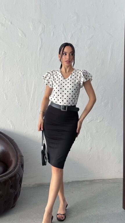 3142 PUANTİYELİ BLUZ - BEYAZ
