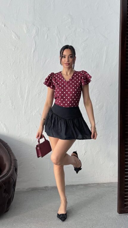 3142 PUANTİYELİ BLUZ - BORDO