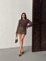 3145 PUANTİYELİ BLUZ - KAHVE