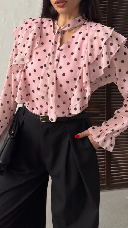3145 PUANTİYELİ BLUZ - PEMBE