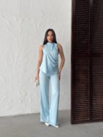 3149  BLUZ SATEN - MAVİ